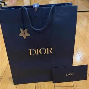 Dior Navy Blue Gift Bag with Gold Logo and Star Charm with envelope 15.5X18 size
